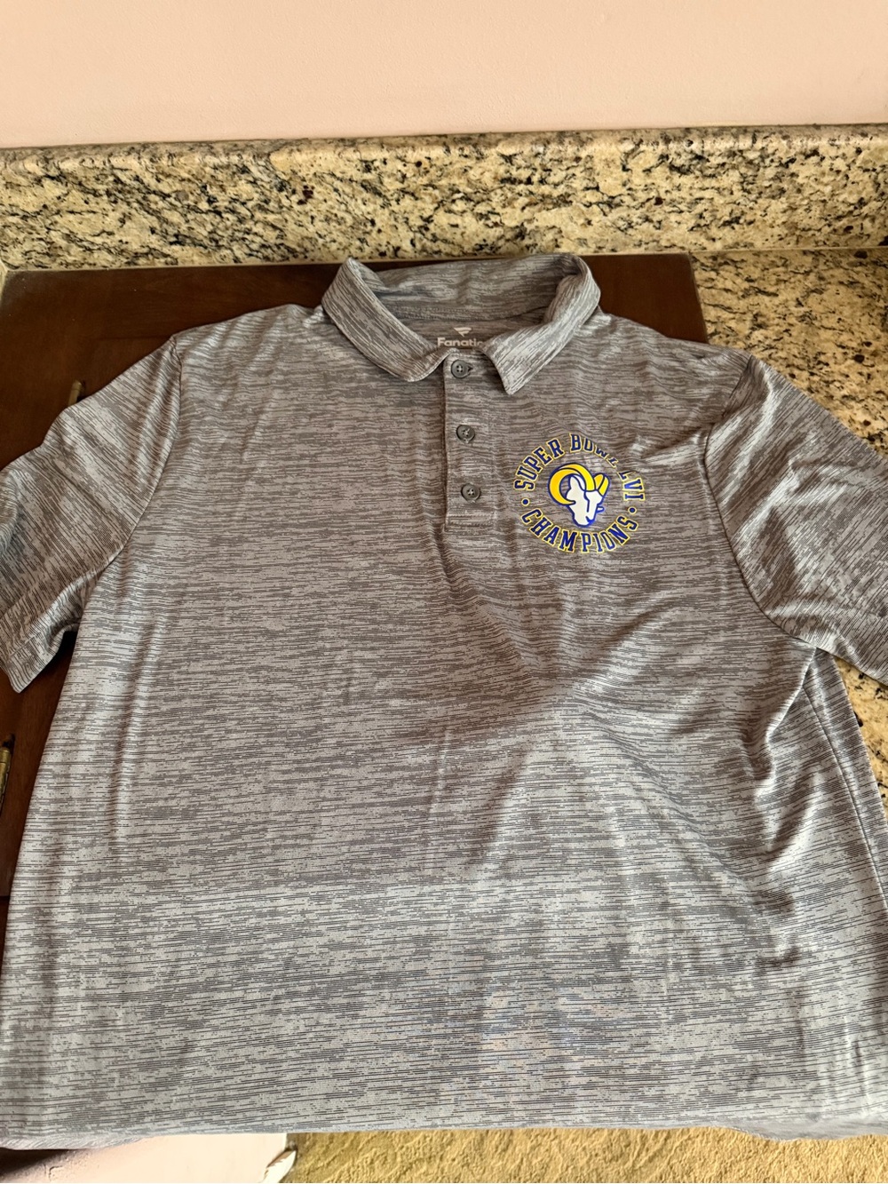 Fanatics Gray Striped Polo with NFL Team Tag